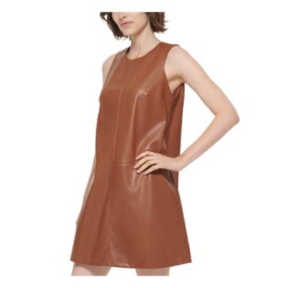 CALVIN KLEIN Womens Brown Zippered Unlined Sleeveless Jewel Neck Shift Dress